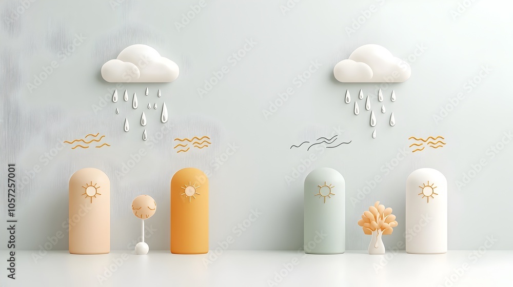 Aufkleber Elegant and minimalist weather symbol designs in soft muted colors for digital applications such as weather apps UI elements and environmental graphics