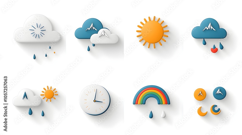 Aufkleber dual colored weather icons featuring sleek graphics of rainbows clouds and sun designed with a moder