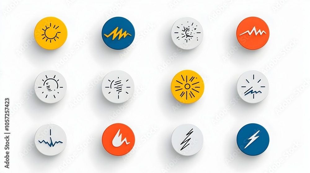 Poster stylized weather icons with a bold two color geometric design for modern digital interfaces weather 