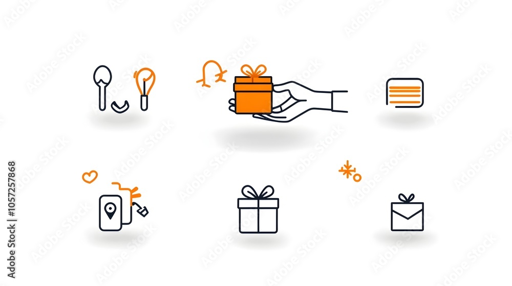 Poster Dual color donation icon design featuring a hand passing a gift box representing the act of charity giving and supporting those in need  The minimalist bold outline style conveys a clear