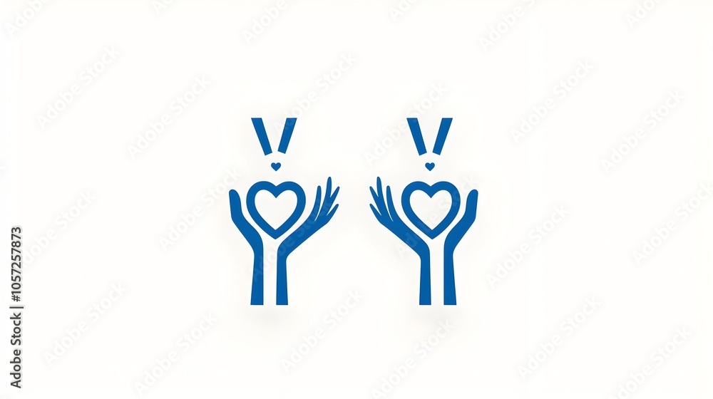 Poster minimalist and stylized charity icons in two contrasting colors featuring open hands gently holding 