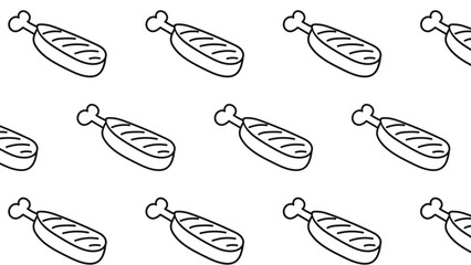 Seamless pattern with illustration of meat on bone, hand drawn.