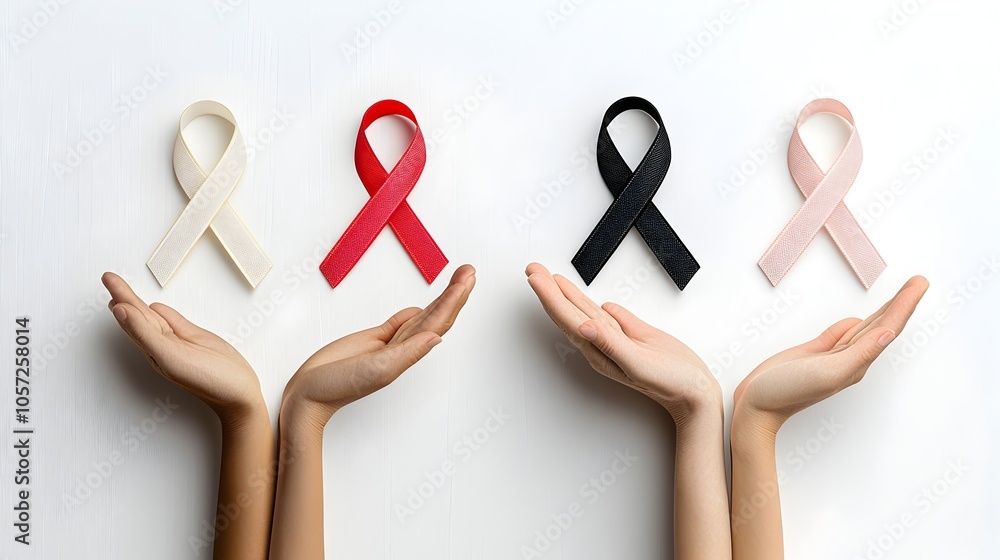 Aufkleber minimalist two tone icons featuring charity ribbons and hands reaching out designed with subtle line