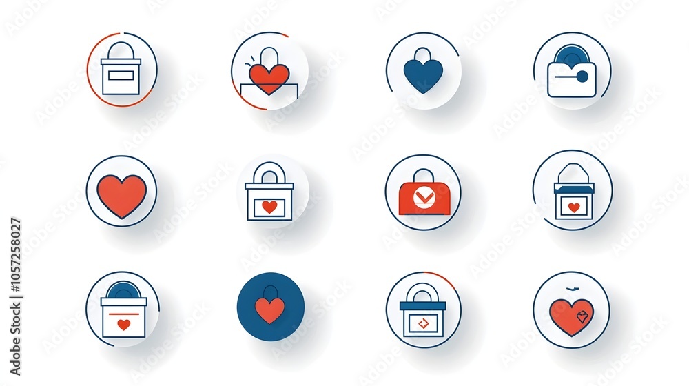 Poster sleek and minimalist charity icons featuring donation boxes and heart symbols in a dual color design