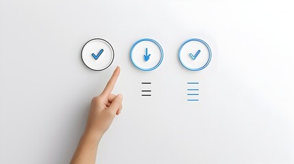 Fototapeta premium Minimalist and clean graphic icon design of a hand gesture pointing at a checklist symbolizing the concepts of decision making choice evaluation and selection