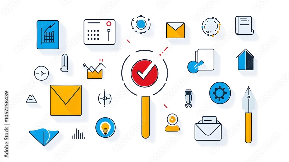Leinwandbilder Two color flat icons depicting a cursor clicking on a target symbolizing the precise selection of digital elements in software or application interfaces  The icons feature bold lines and simple