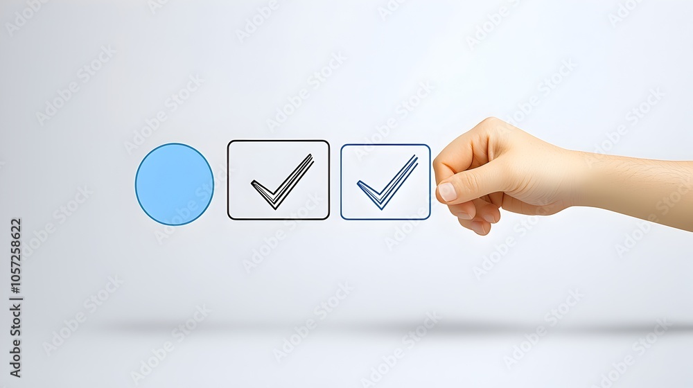 Aufkleber Minimalist dual tone icon in abstract geometric shapes depicting a hand ticking a checkbox symbolizing the concept of choosing options making decisions or selecting preferences