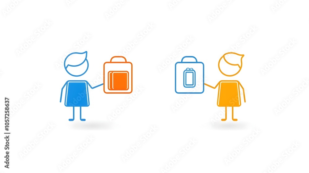 Poster contrasting colorful icons featuring a person holding two distinct items symbolizing the concept of 