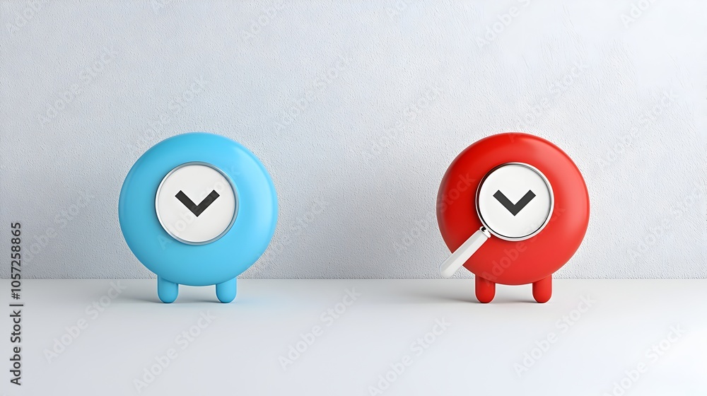 Poster Minimalist Two Tone Icons with Magnifying Glass Focusing on a Single Option Representing Careful Selection and a Simple Modern Approach in Graphic Design