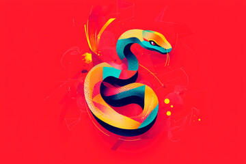 Fototapeta premium 2025 Chinese New Year, Year of the Snake. Red and gold snake on a red background