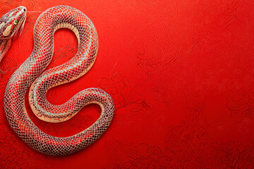 Obraz premium 2025 Chinese New Year, Year of the Snake. Red and gold snake on a red background