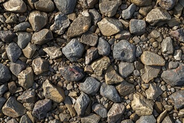Photo of Grey gravel rock ground debris. Background texture for backdrops or mapping