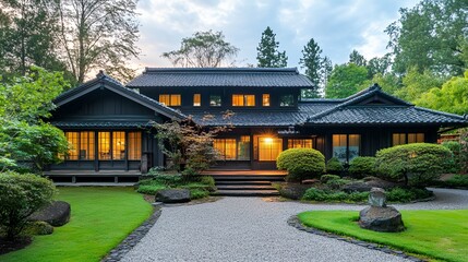 Fototapeta premium a house with a stone pathway leading to it