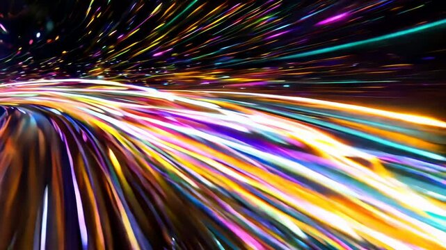 Vibrant dynamic moving streaks of colorful light. sense of energy and motion captured in a long exposure shot. abstract design motion graphics with sense of depth and dimension, light manipulation.