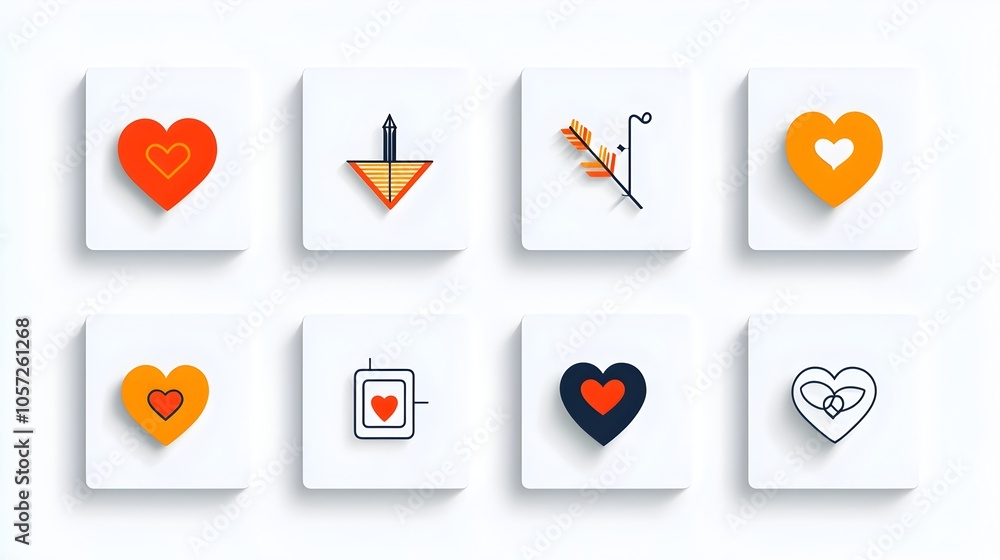 Fototapete minimalist geometric heart and arrow icon in contrasting colors symbolizing the concept of romantic 