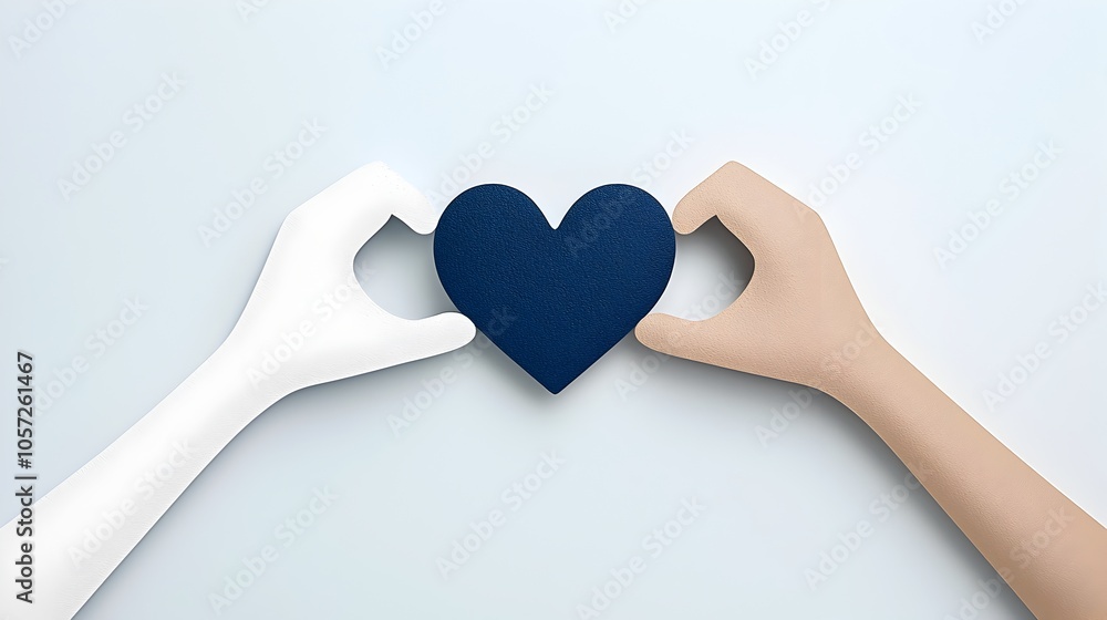 Fototapete Minimalist and clean lined icon design featuring two hands forming a heart shape representing the concepts of love unity connection and togetherness