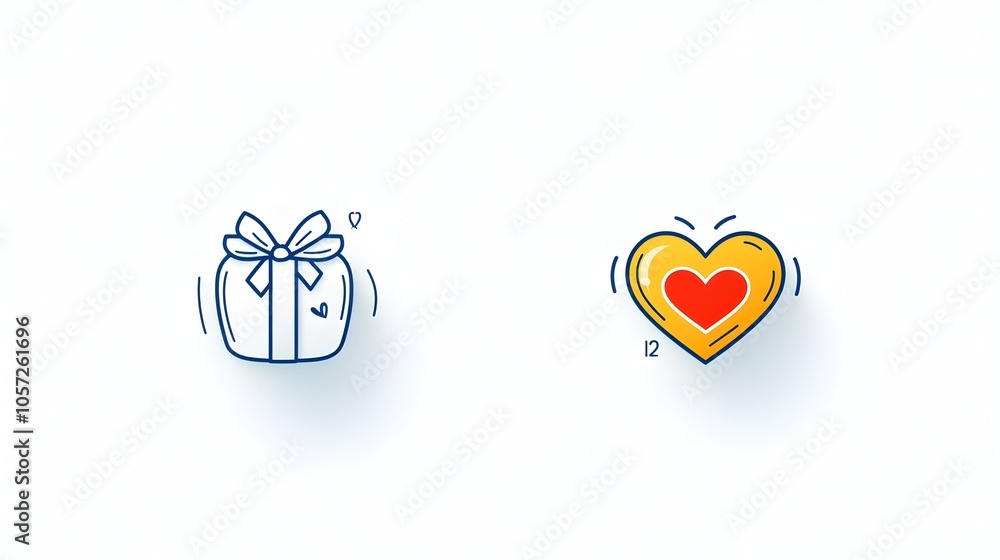 Poster Stylized two color heart icon wrapped in a flowing ribbon representing the concepts of love romance and gift giving  Minimalist modern design with clean lines for use in branding marketing