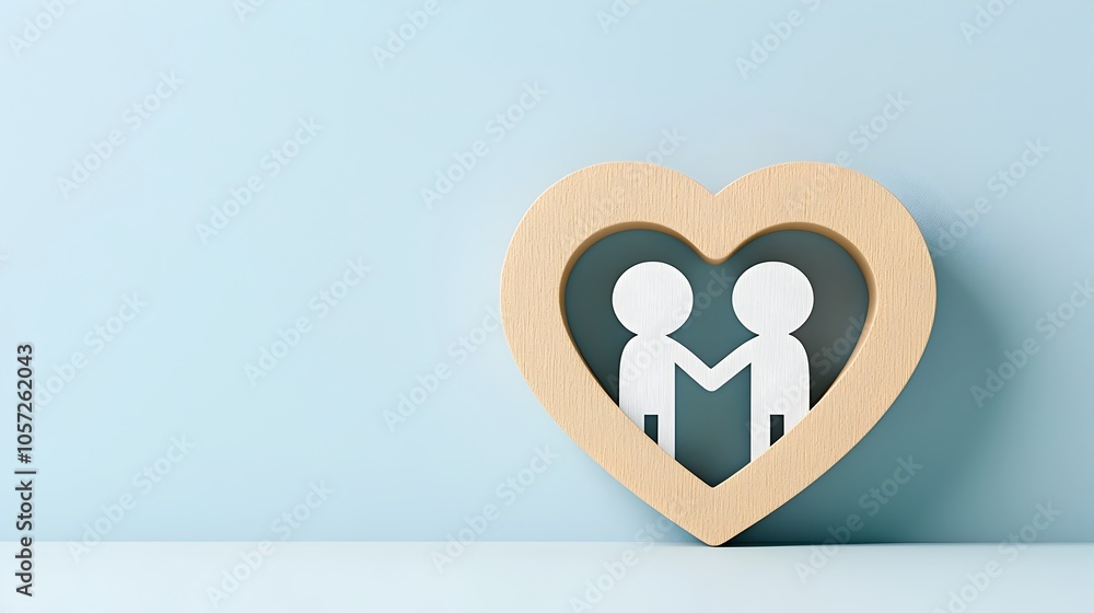 Poster minimalist icon in two hues showing couple holding hands inside a heart symbolizing togetherness lov