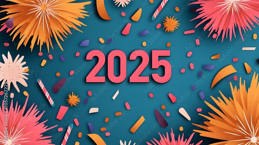 Aufkleber sleek and modern new year 2025 scene featuring a bold futuristic styled 2025 surrounded by minimalis