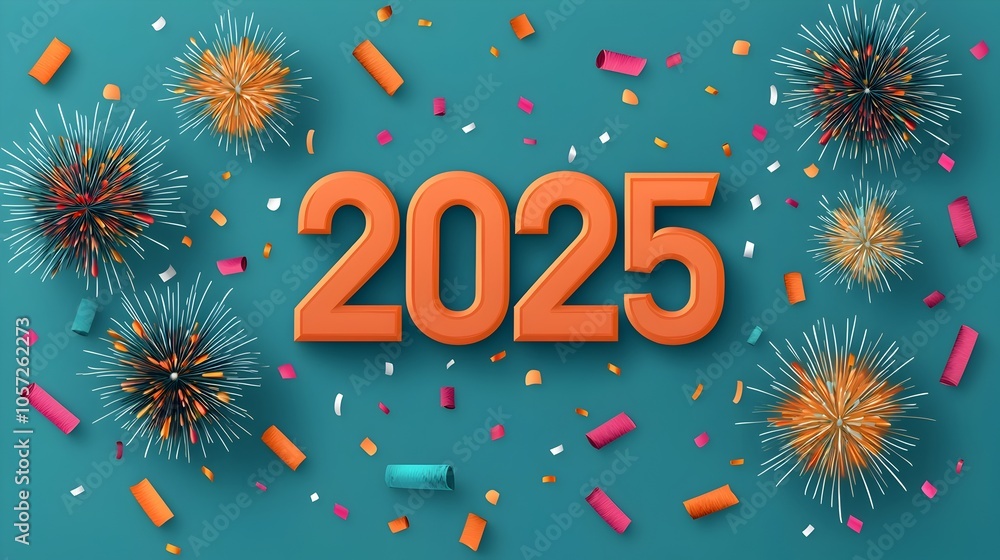 Fototapete sleek and modern new year 2025 scene featuring a bold futuristic numeric font surrounded by minimal 