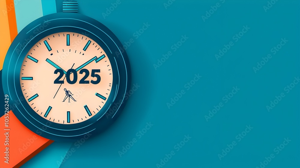 Aufkleber Minimalist and Elegant Design Featuring a Clean Line Art Clock Striking Midnight Integrated with a Stylish and 2025 Typography Creating a Captivating Aesthetic for Advertising or Branding Purposes