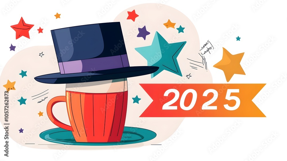 Aufkleber elegant and contemporary design featuring bold 2025 text in a modern font accented by line art of st