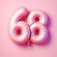 balloon in a shape of number 68 on pink background for birthday celebration