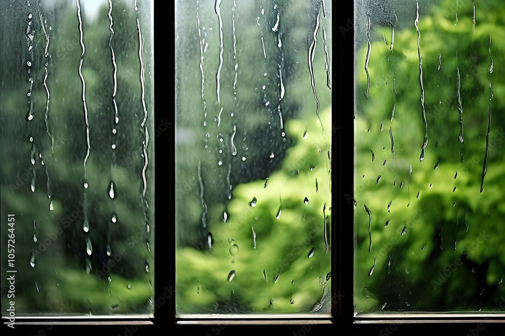 Poster window with rain a window showing a steady stream of rain fallin