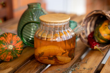 Fruit tea is hot on the table