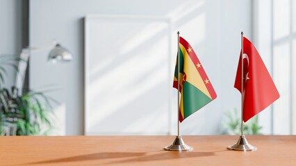 FLAGS OF GRENADA AND TURKEY ON TABLE