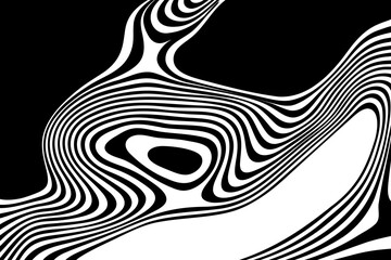 Black on white abstract perspective line wave stripes with 3d dimensional effect isolated on black. Eps 10