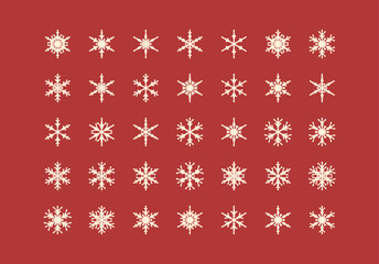 Set of cute snowflake icons on isolated background New Year ornament Symbols for mobile apps and website design. Flat snowflake icons, silhouette.