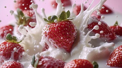 Strawberries Sinking in a Milk Splash