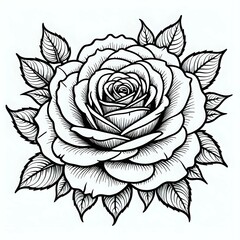 Design of a rose tattoo featuring leaves.