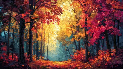 Fototapeta premium Colorful Autumn Leaves on Vibrant Trees