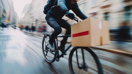 Delivery Cyclist in a Blurred City Street