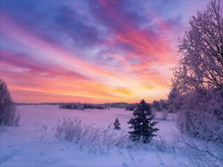 Winter Landscape with Snow and Trees. Christmas background. 