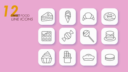12 sweet food line icons