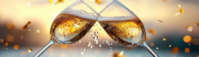 Joyful Bubbles and Sparkling Celebration Glasses Clinking in Champagne Toast, Capture the Moment with Joyful Bubbles, Sparkling Celebration in Glasses Clinking Champagne Toast