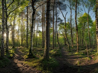 Obraz premium Sunlight Filtering Through a Dense Forest Canopy