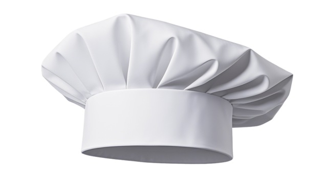 Chef hats in white fabric isolated on transparent background PNG....