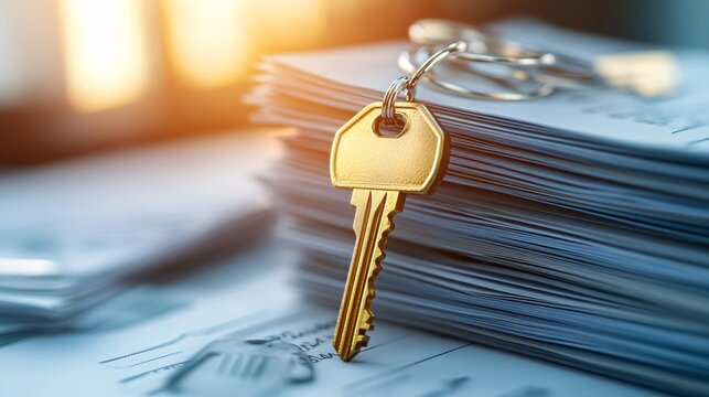 Mortgage Documents with Key on Top of Stack