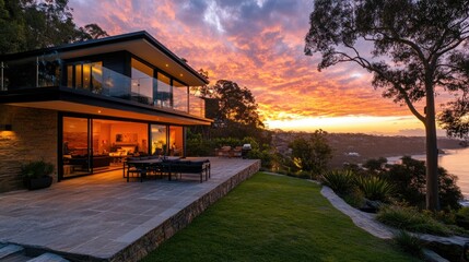 Contemporary Home with Captivating Sunset View