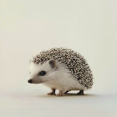 Fototapeta premium A small hedgehog standing on a white surface