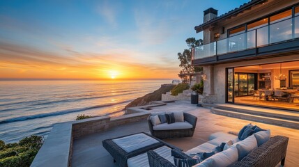 Fototapeta premium Stunning Sunset View from Chic Coastal House
