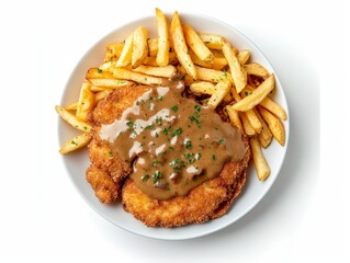 Delicious Golden Brown Fried Chicken and Fries Dish