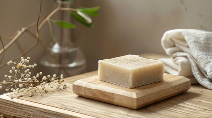 Organic soap and holder with text space.