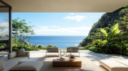 Fototapeta premium Modern Two-Storey Home with Scenic Ocean View