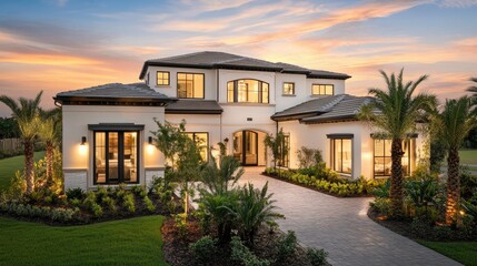 Fototapeta premium Luxurious Picturesque Home at Sunset