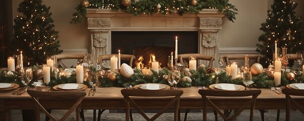 A beautifully decorated dining table for a festive holiday gathering.